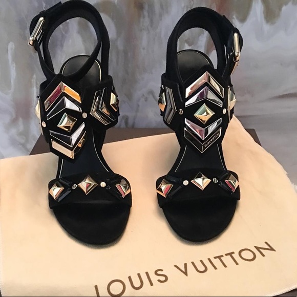 Black Shocking Suede Studded Sandals Limited Ed - Picture 1 of 6